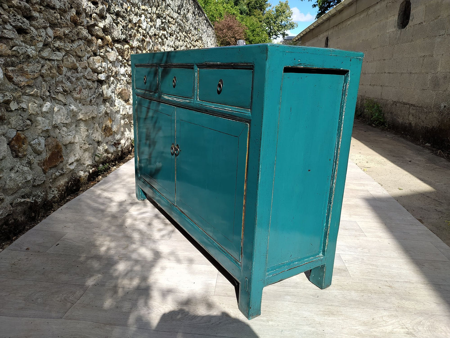 meuble orme massif bleu turquoise laqué côté droit