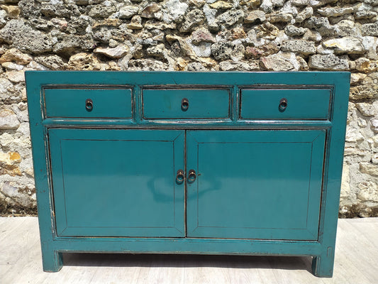 meuble orme massif bleu turquoise laqué vue de face