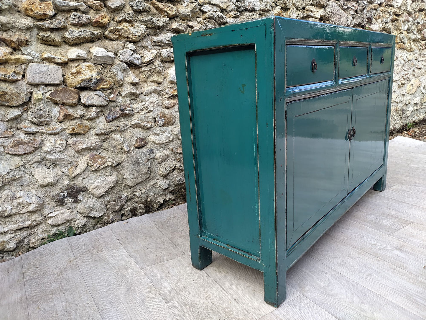meuble orme massif bleu turquoise laqué côté gauche