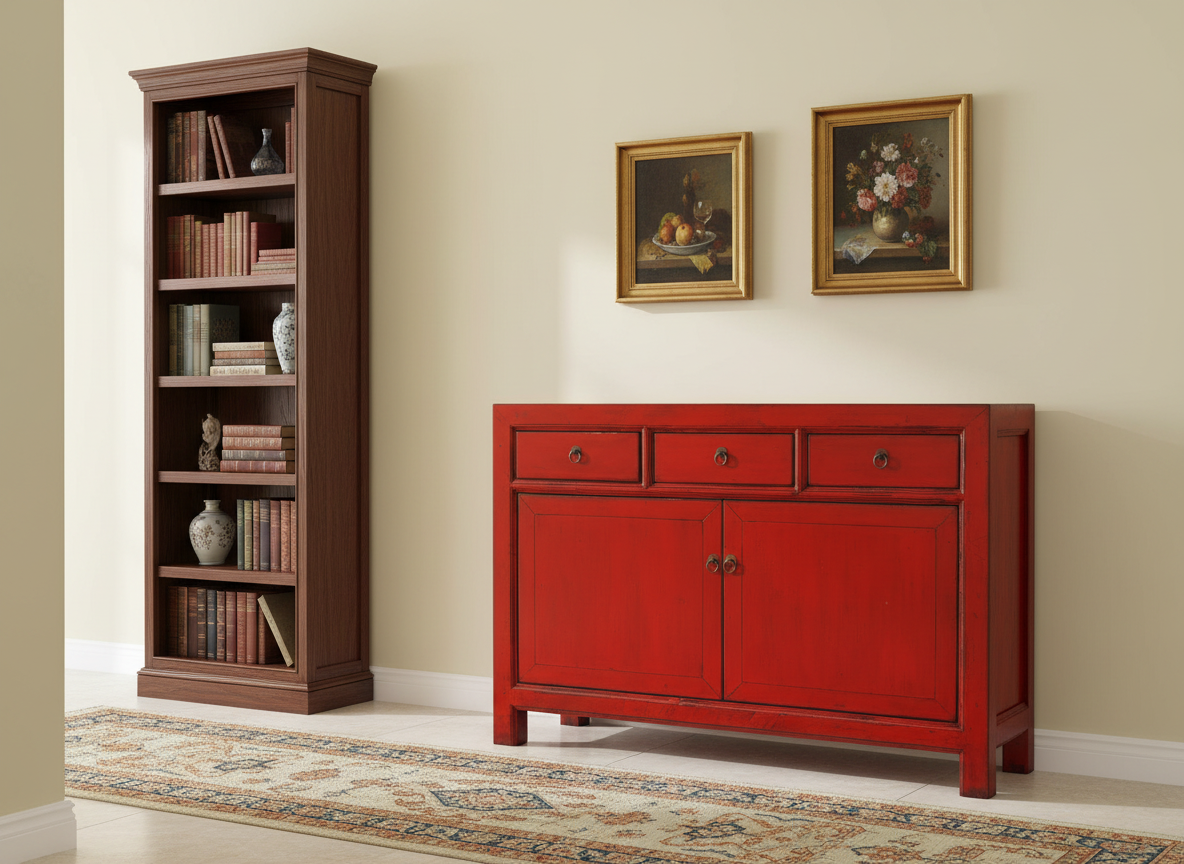 Mobile da soggiorno laccato rosso 3 cassetti 2 ante