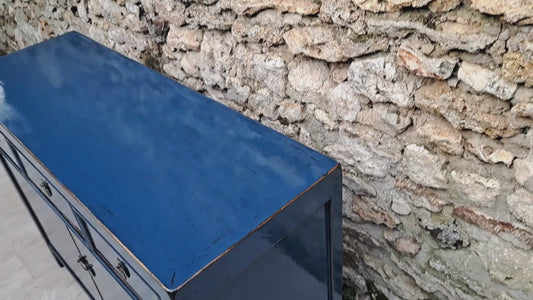 Buffet Salon Laqué Bleu Pétrole 3 Tiroirs 2 Portes | Mobello