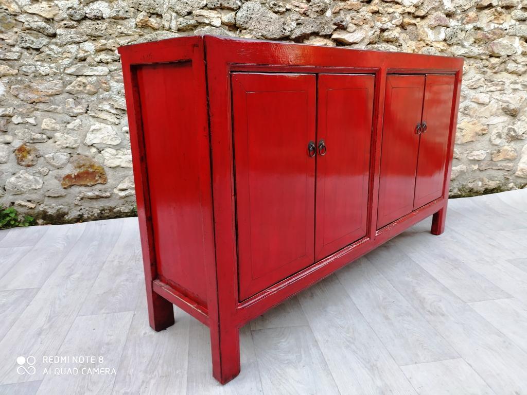 grand meuble buffet commode 4 portes couleur rouge clair 3